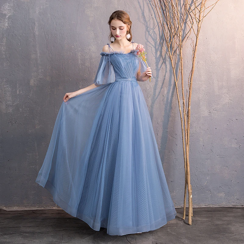 Custom Made Dusty Blue Bridesmaid Dresses Women Wedding Dress Birthday Vestidos Graduation Robe De Soiree Girl Prom Formal Gown