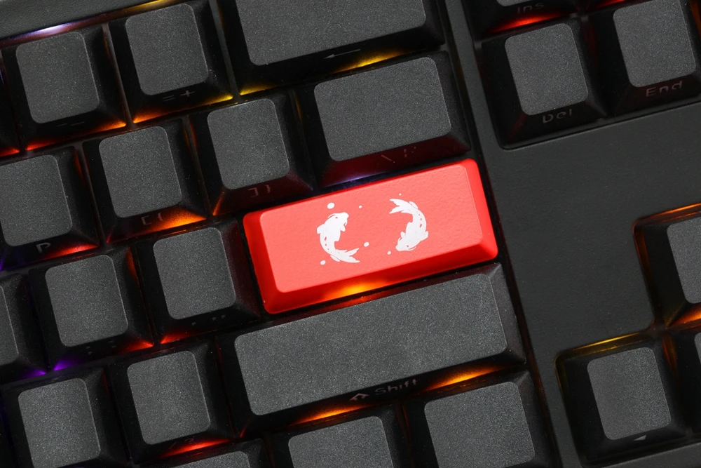 Novelty Shine Through Keycaps ABS Etched Shine-Through koi fish black red custom mechanical keyboard enter backspace