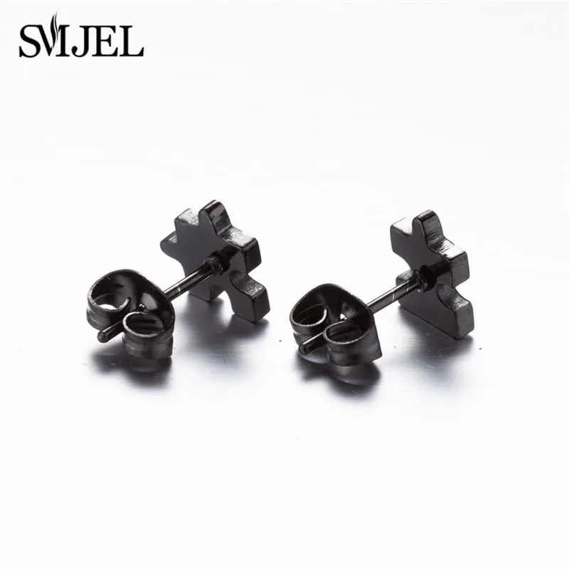 Picture 7: SMJEL Metal Puzzle Stud Earrings Black Personality Unique Geometric Earring for Women Girls Christmas Gifts Hot Sale Jewelry