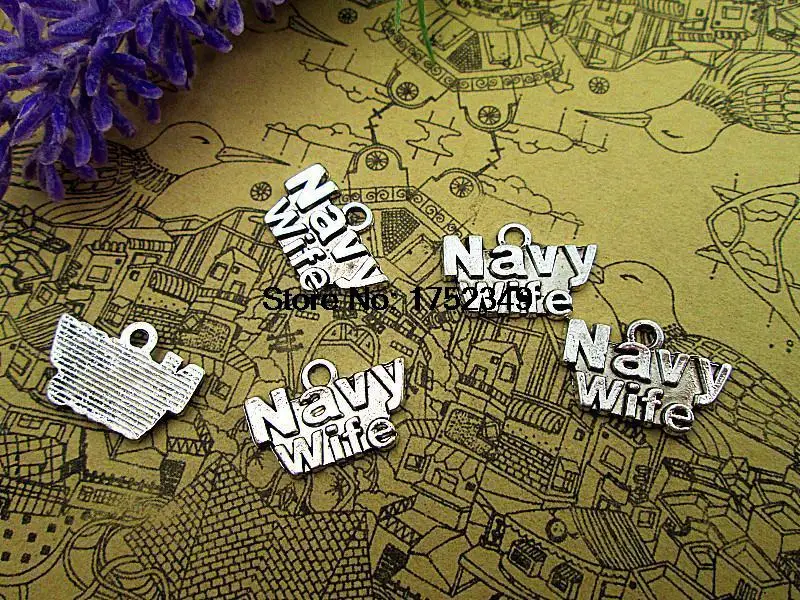 10pcs--  Navy Wife Charms , Antique silver  Navy Wife Charm  pendant 20x5mm