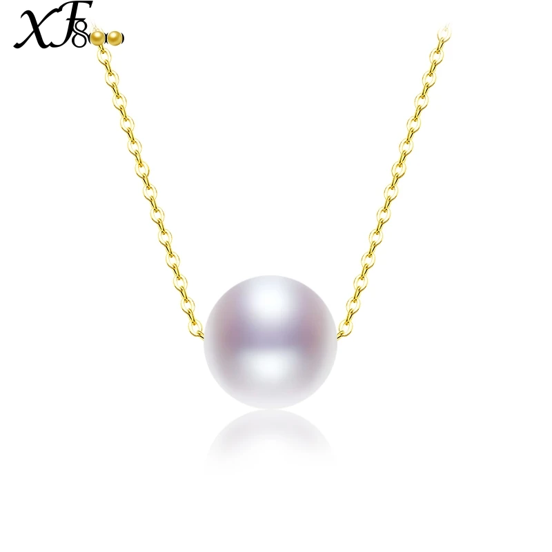 

XF800 Classical Fine Pearl Jewelry Natural Pearl Pendant White Real 18K Gold Necklace Pendant Jewelry 8-9mm Round Stone XFX235