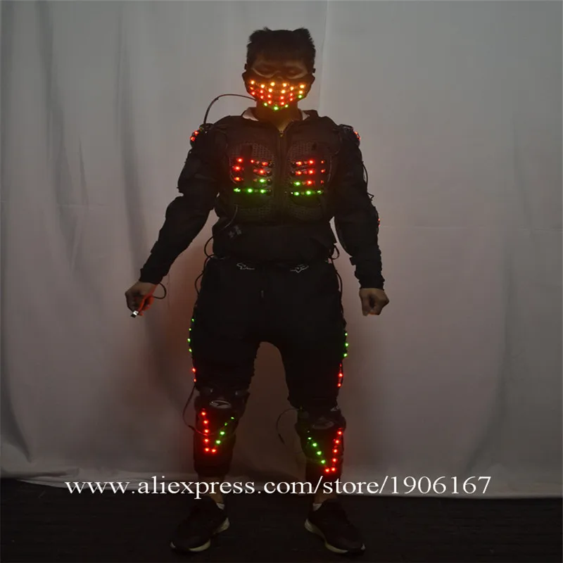 RGB Led Luminous Dance Armor Costumes Clothes Stage Performance Colorful Led Growing Flashing Tron Robot Men Suits With Led Mask