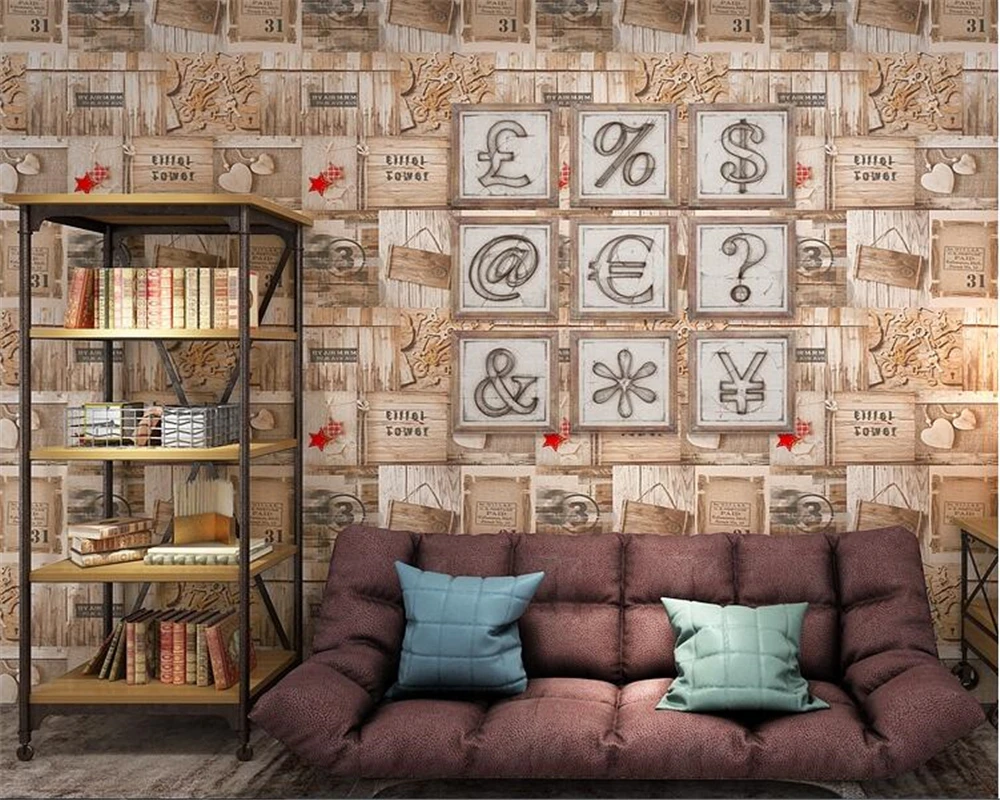 

beibehang American style retro wood PVC 3d wallpaper Mediterranean coffee shop Internet cafe background living room wall paper