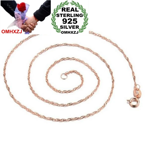 OMH Wholesale Fashion joker Woman 18 inch 1.8mm 925 Sterling Silver Rose gold Water wave Short Chains Necklaces NK13