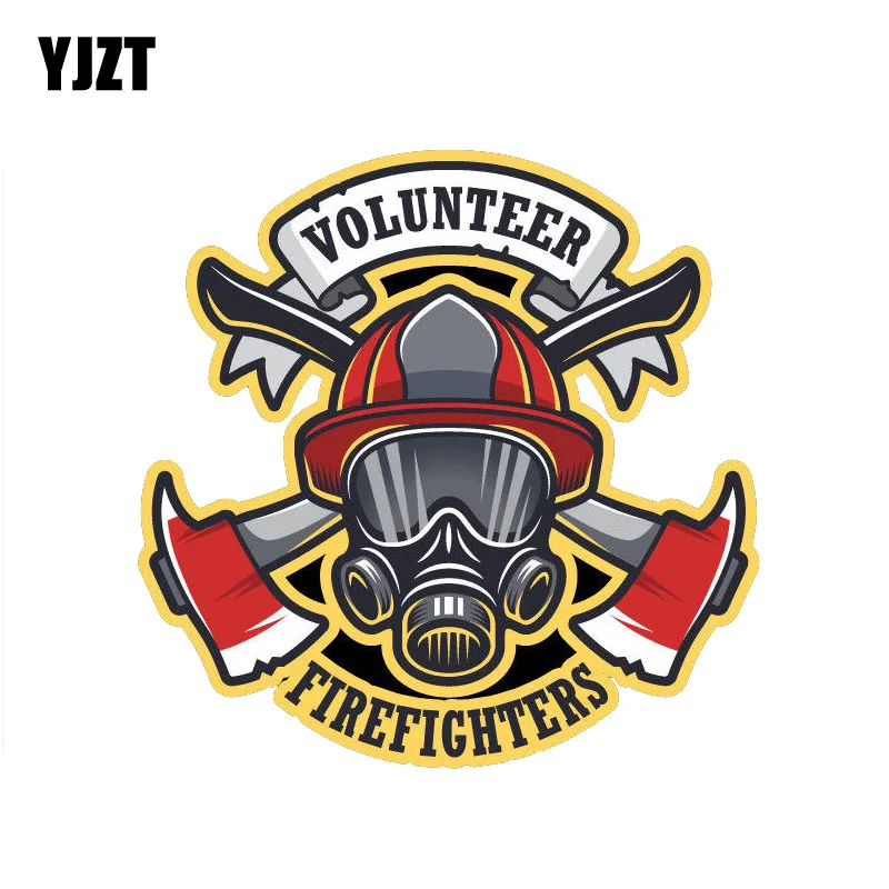 YJZT 13.9CM*13.9CM Funny Volunteer Firefighter Reflective Car Sticker PVC Decal 12-0659