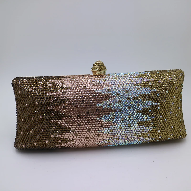 Royal ไนติงเกลใหม่แชมเปญหรูกระเป๋างานราตรีและ Clutches กับพลอยคริสตัลสำหรับสตรี Party แต่งงาน