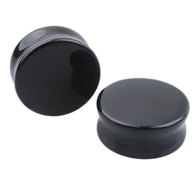 A Pair  Black Obsidian Black Onyx Stone Ear Gauge Plug Tunnels   5mm-25mm Saddle Earlet  Body Piercing Jewelry Ear Expander