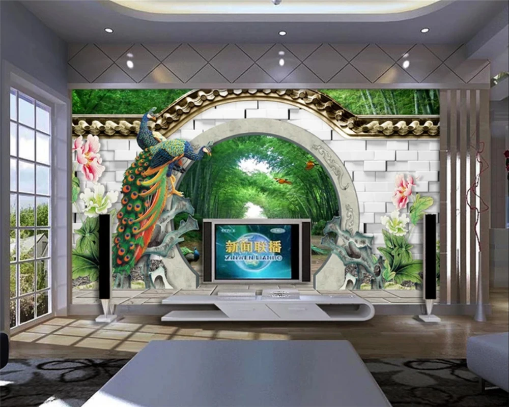 beibehang Dream 3d wallpaper spring bamboo forest round door Jiangnan Chunxiao TV backdrop wall papel de parede 3d wallpaper