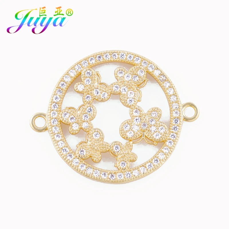 Fine Jewelry Findings Micro Pave CZ Round Shape Beautiful Butterfly Connectors Accessories For Necklace Bracelet DIY Making