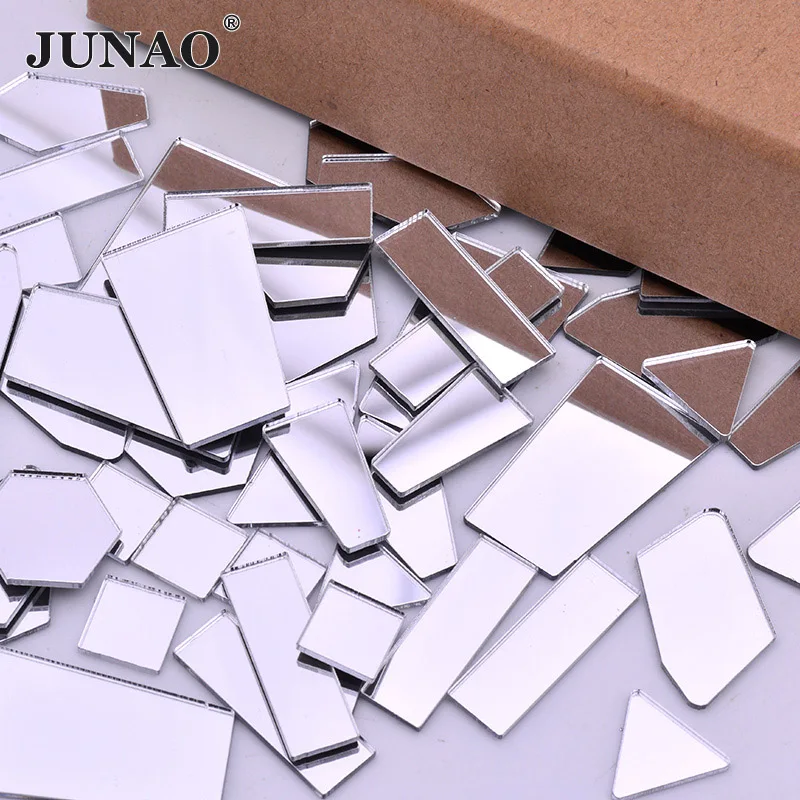 JUNAO 20pcs Formato Della Miscela Forma Specchio Strass Flatback Acrilico Strass Applique Da Cucire Specchio di Cristallo Pietre Per L\'artigianato