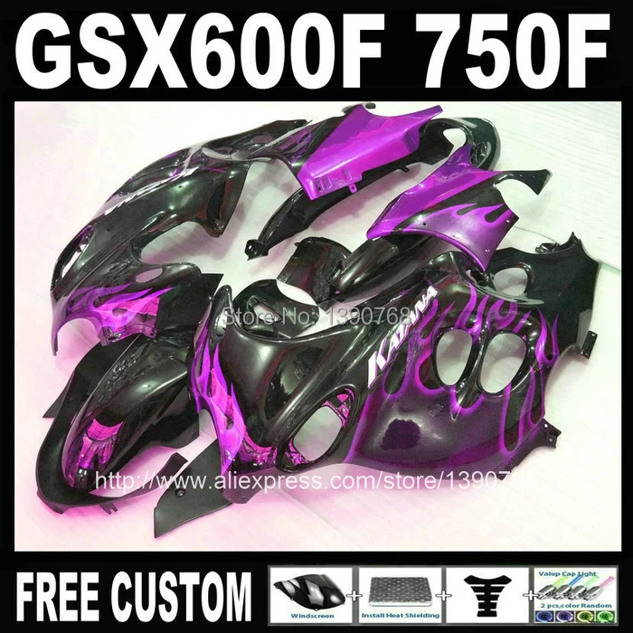 Free customize fairing kit for SUZUKI KATANA GSX600F 2003 2004 2005 2006 purple flames in black fairings set GSX750F 03-06 HM37