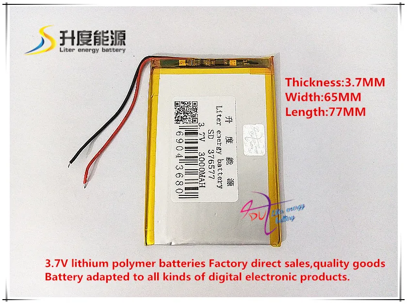 3.7V 3000mAH 376577 Polymer lithium ion / Li-ion battery for tablet pc mp3 mp4 GPS cell phone speaker