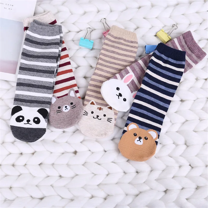 YSMILE Y 5Pairs /Lot Women Cotton Cartoon Striped Socks Comfortable Personality Animals All Match Daily Sox For Lady Girl Female