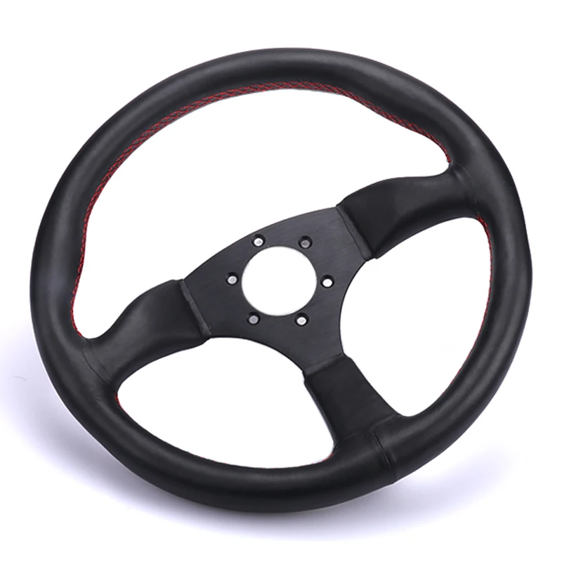 Universal 14 inch 350mm Steering Wheel Really Leather Red Stitching Steering Wheel Game Racing Black With LOGO With Horn Button