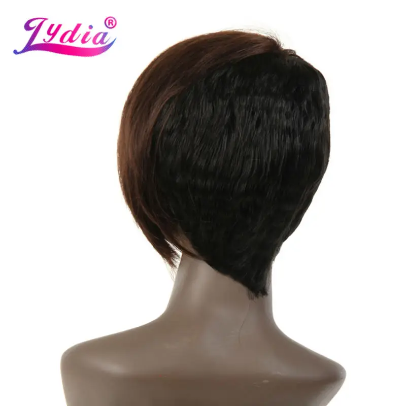 Lydia For Women Synthetic Wigs Short Straight 8 Inch Wig Mixed Color FT1B/33# Right-Side Bang African American Party Wig