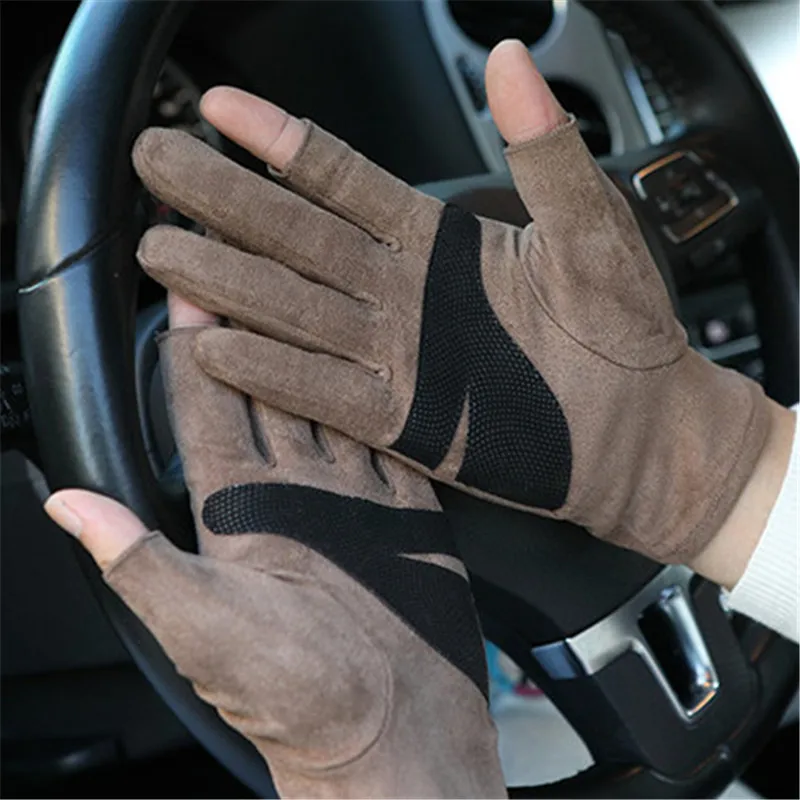 Autumn Winter New Thickening Half Finger Gloves Imitation Suede Unisex Exposed Two Fingers Non-Slip Driving Gloves SZ043