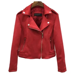 2018 European and American style spring and autumn new suede women's jacket jacket Slim short motorcycle jacket