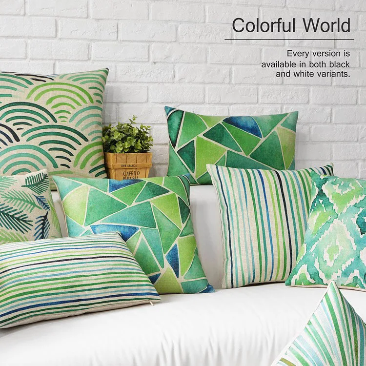 Fresh Pastoral green pillow ,geometric Pillow cushion ,Linen pillowcase,sofa cushions home decorative Pillows