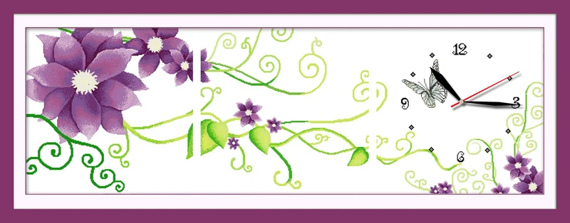 Purple elegance cross stitch kit 14ct 11ct count print canvas wall clock stitching embroidery DIY handmade needlework