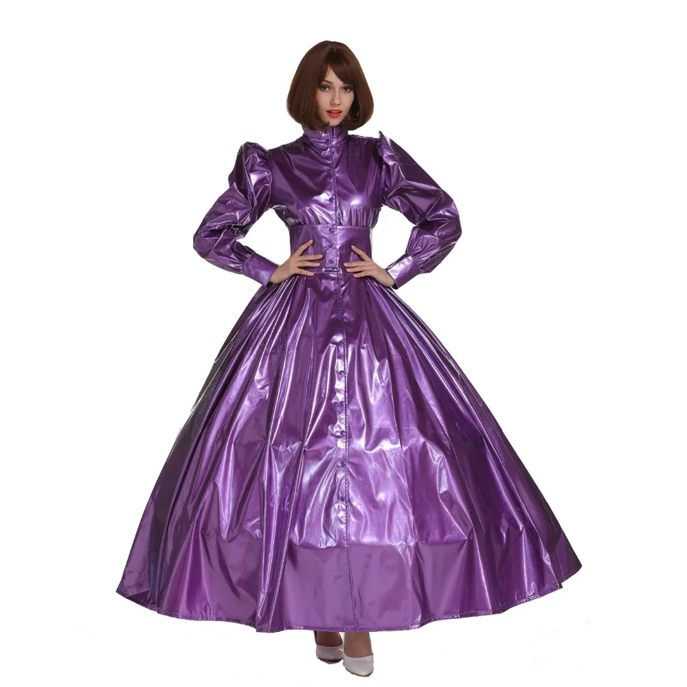 Sissy French Gothic Punk Purple PVC Ball Gown Dress Uniform Crossdress Cosplay Costume