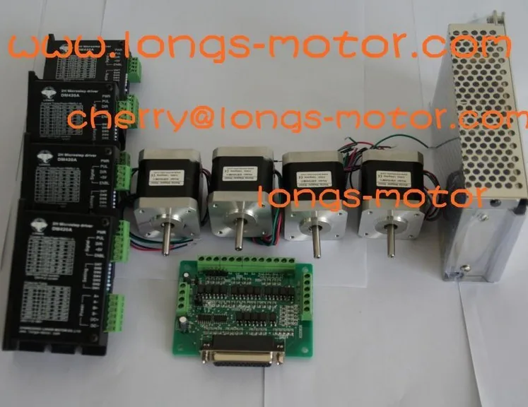 4Axis Nema17 stepper motor with 75oz-in & 0.4A,6wires,12-36VDC,128 stepper motor driver DM420A  for Cnc Router/Mill