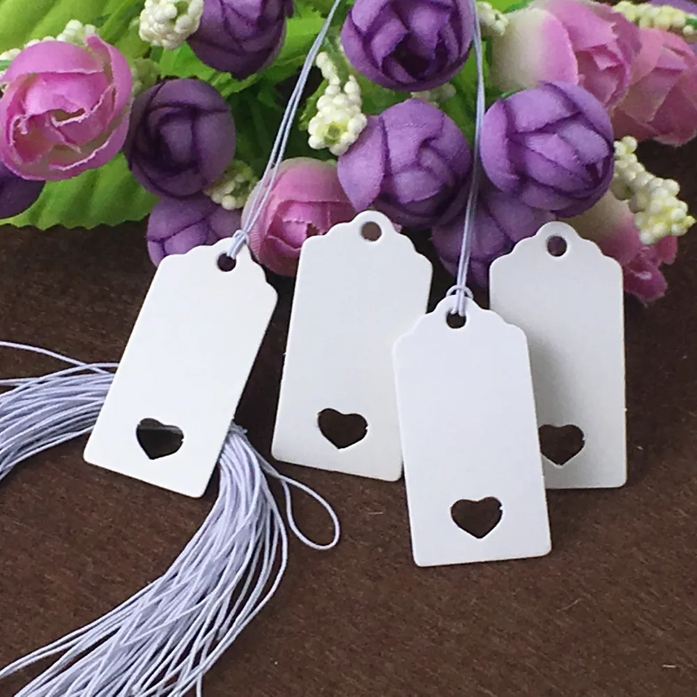 White Paper 4x2cm Small Price Tags Blank Hang Gift Tag With Heart Hole Retro DIY Garment Tags Label 200pcs Tags+200pcs Strings