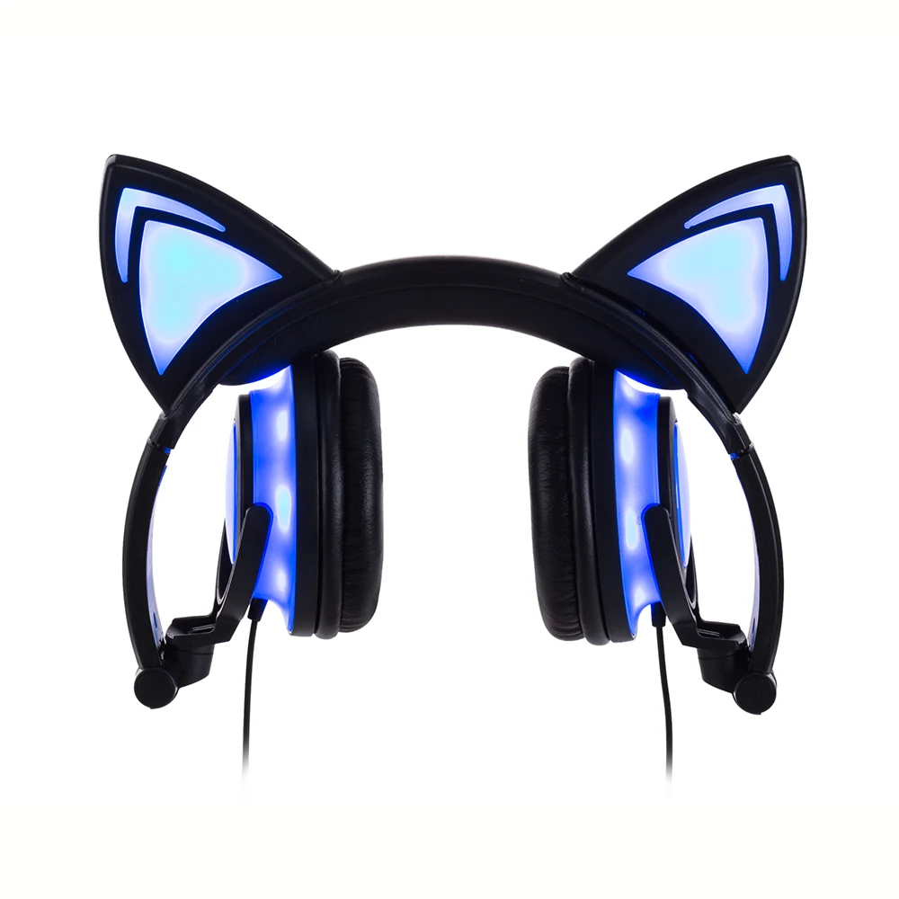 JINSERTA-Auriculares con orejas de gato para adultos y niños, cascos con luces LED, brillantes y parpadeantes, para juegos, 2020