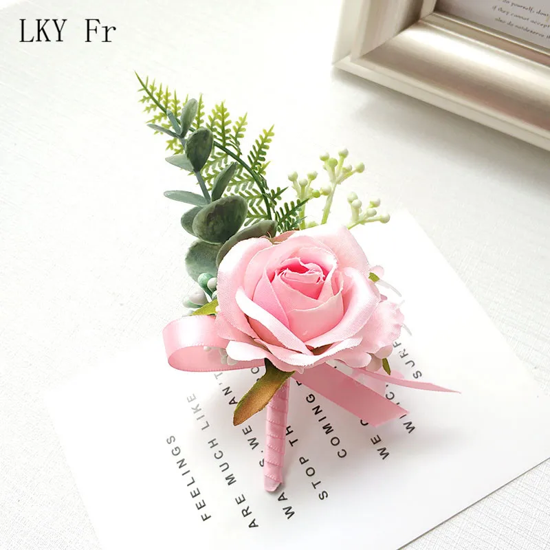 LKY Fr mariage Corsages fleurs Bracelet demoiselles d'honneur poignet Corsage Bracelet boutonnière broche mariage témoin accessoires