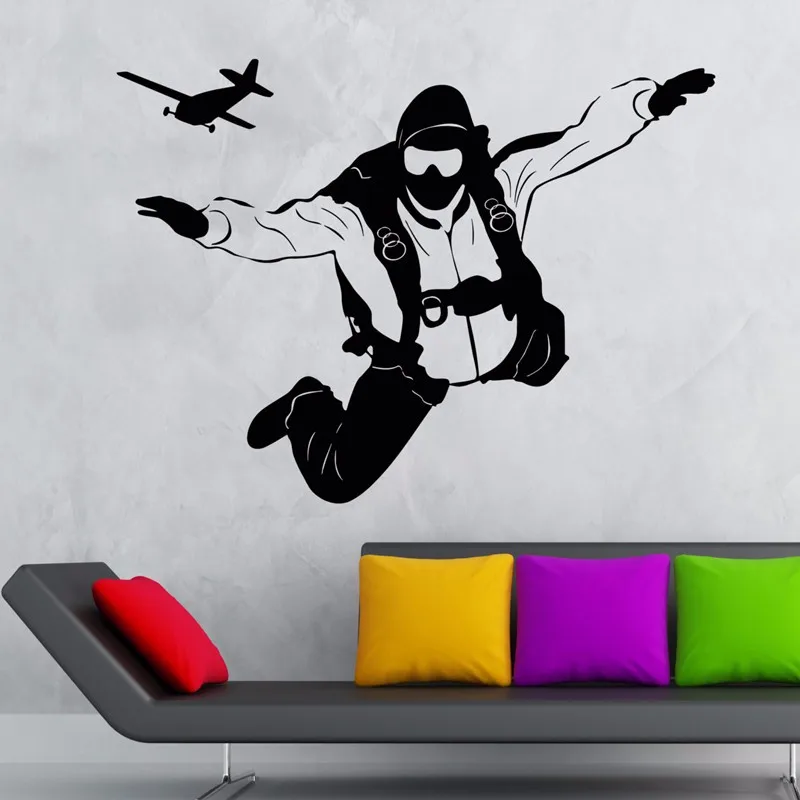 New Sky Diving Sport Wall Art Decor - Boy's Bedroom Wall Decal Decoration , Kid's Wall Sticker - Skydiving Mural , Wallpaper