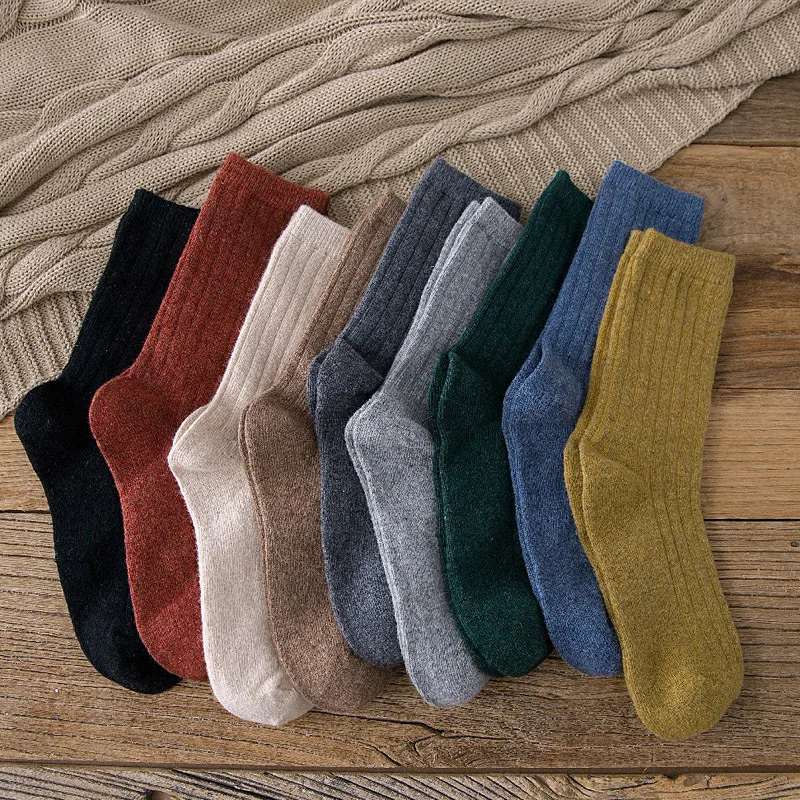 CHAOZHU Autumn Winter Wool Thicken Warm Basic Solid Colors Socks Rib Loose Stacked Basics Socks Women