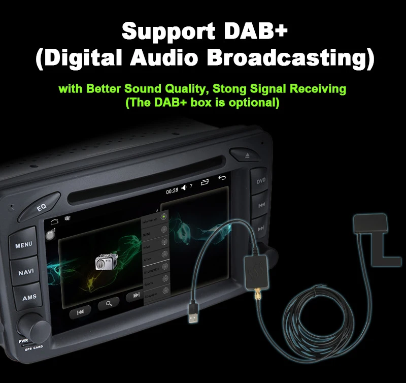 Digital Audio Broadcasting (DAB+) for car audio stereo media system gps DVD player