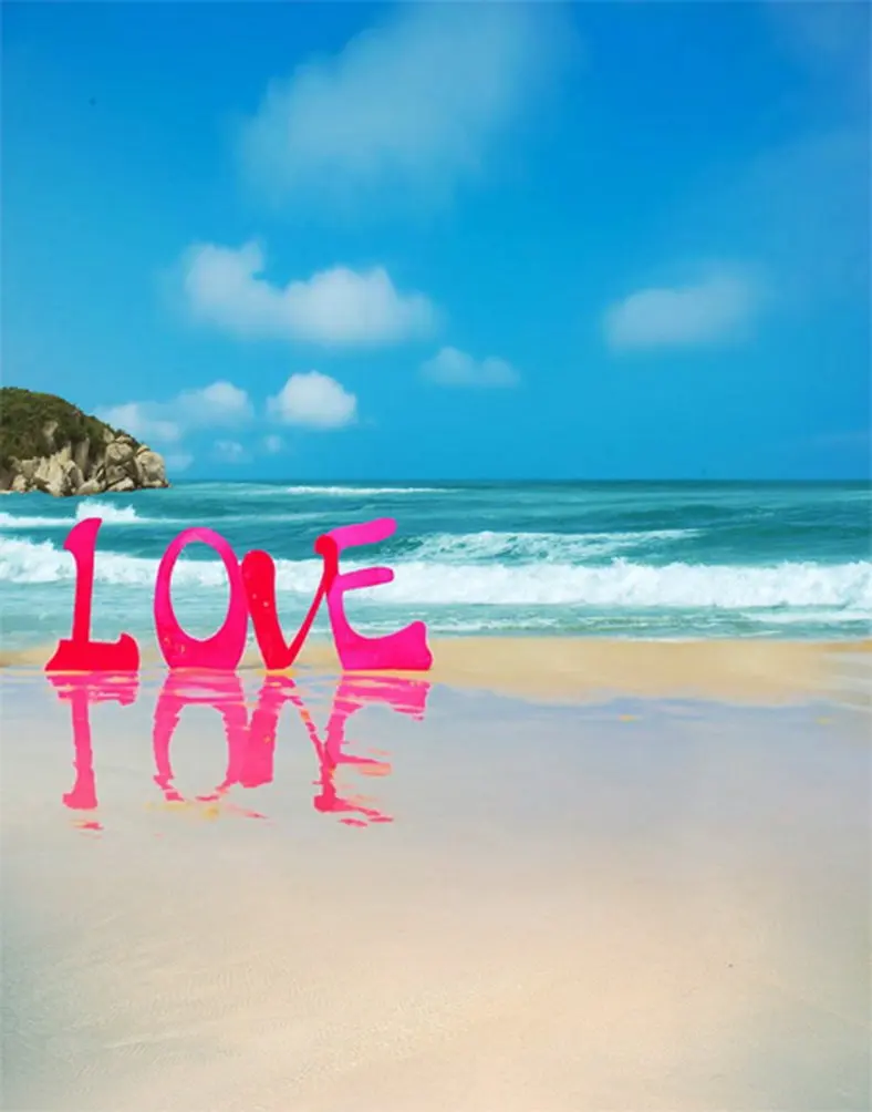 

5x7ft Sea Beach Blue Sky Love Photography Backdrops Photo Props Studio Background