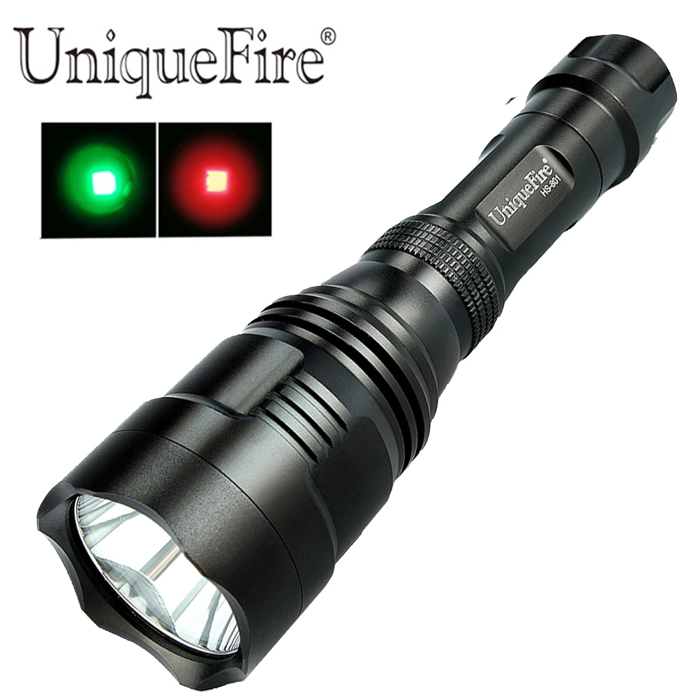 UniqueFire Portable HS-801 XRE 300LM Green/Red Light Non-adjustable Lamp LED Torch, 3 Modes Hunter Lanterna Flashlight