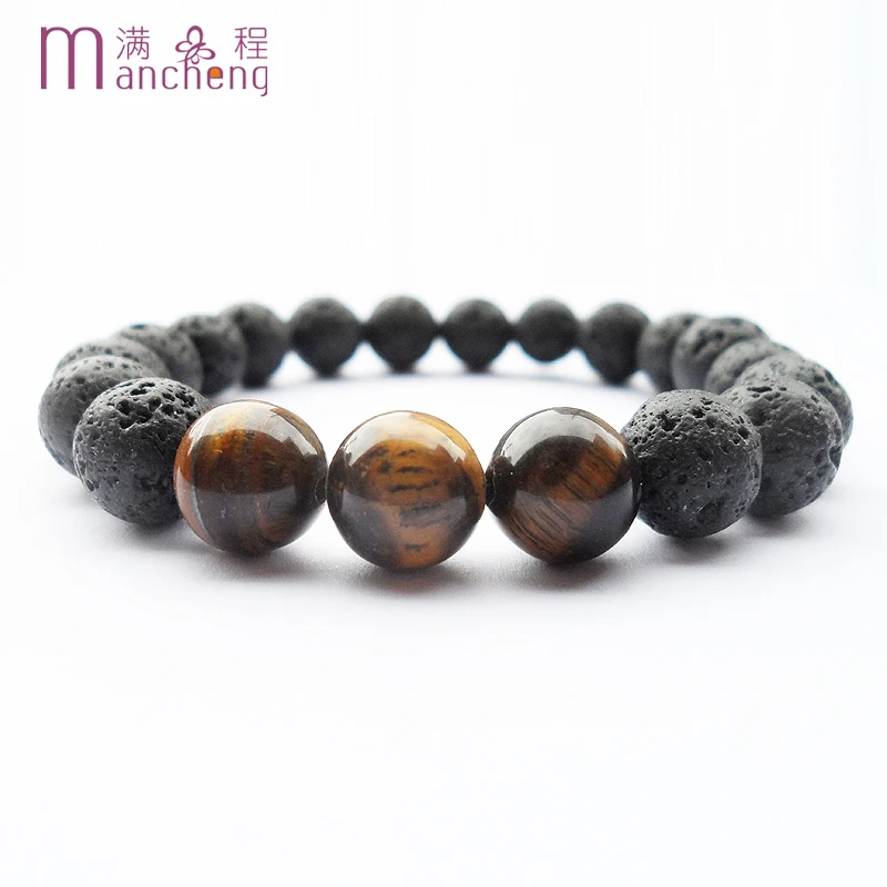 fnaf 2 rupee item 10MM Male Black Natural Stone Volcanic Tiger Eye Bead Bracelet Man Yoga Lava Pulseras Homme Jewelries Gift