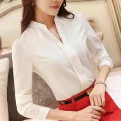2018 Spring fashion Sexy V-Neck shirt women OL Career temperament formal long sleeve chiffon blouse office ladies plus size tops