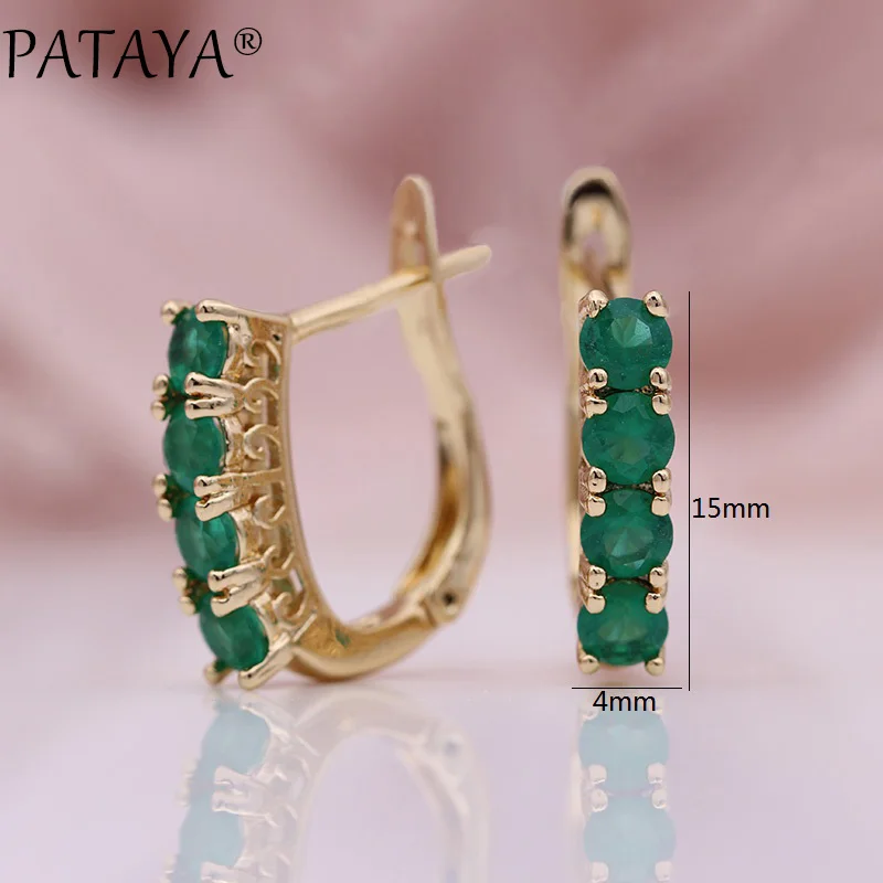 PATAYA New Fine Pendant Earring 585 Rose Gold Color Four Round Blue Natural Zircon Earrings Women Fashion Wedding Cute Jewelry