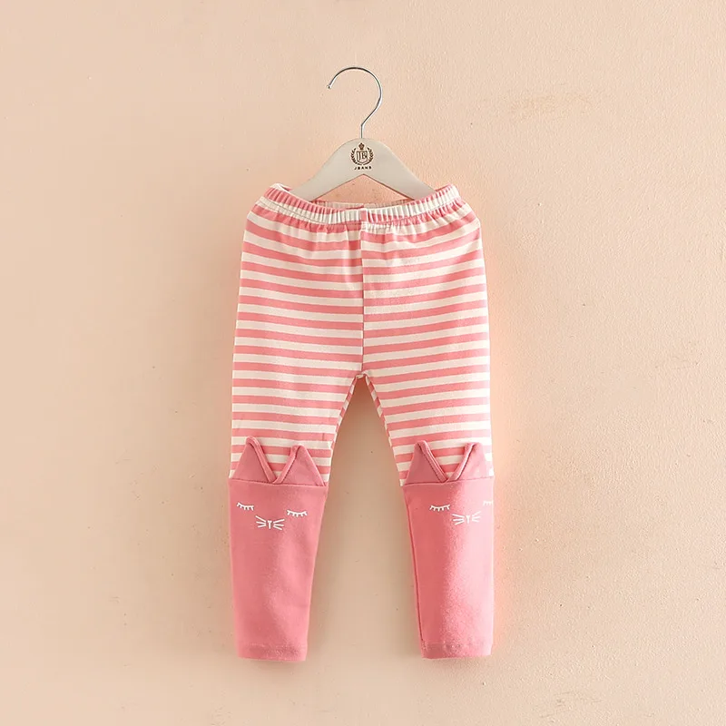 Spring Autumn New 2 8 10 Years 90 130 140 cm Children Navy Blue Gray Cotton Stripe Cartoon Cat Baby Kids Girl Leggings