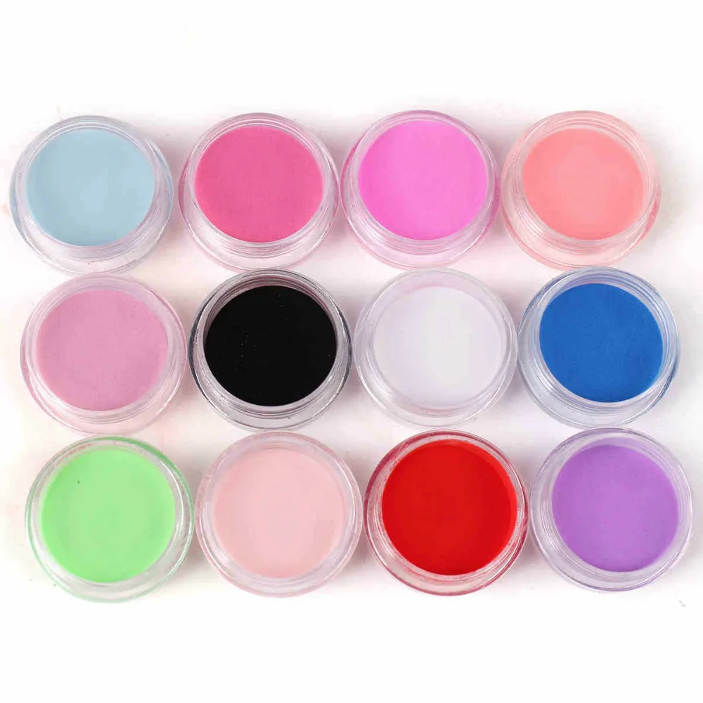 Poudre acrylique pour ongles, 12 couleurs, poussière de sculpture, UV, polymère, constructeur, Kit de manucure