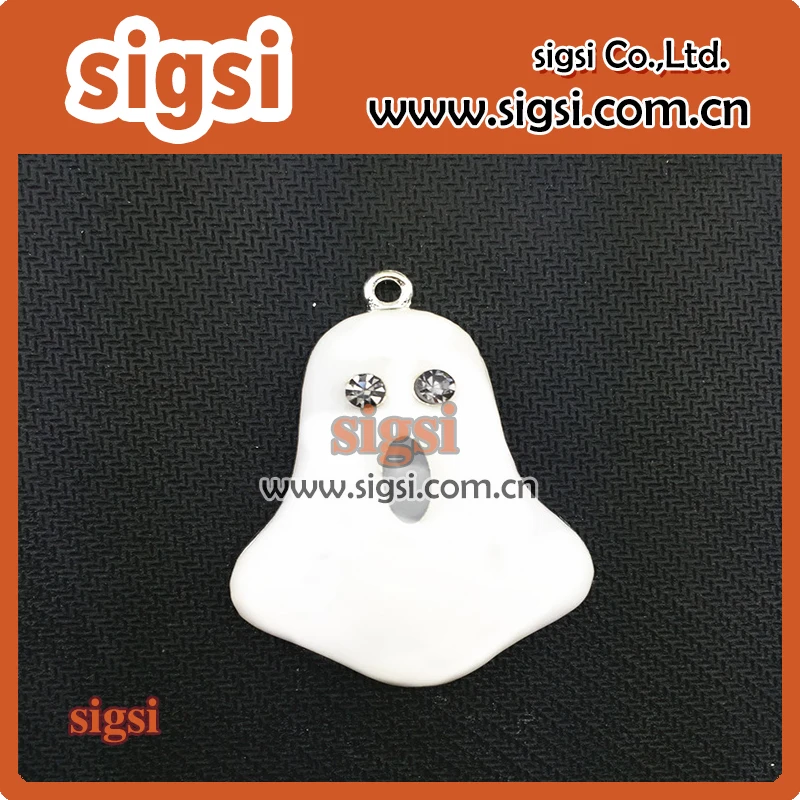 White enamel zinc alloy halloween ghost rhinestone pendant for Halloween