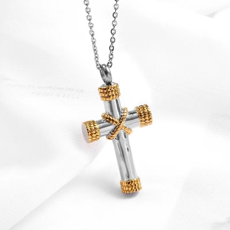 Rope Winding Cremation Jewelry Cross Urn Necklace Pendant Memorial Ash Jewelry Lord's Prayer Cremation Ashes Locket