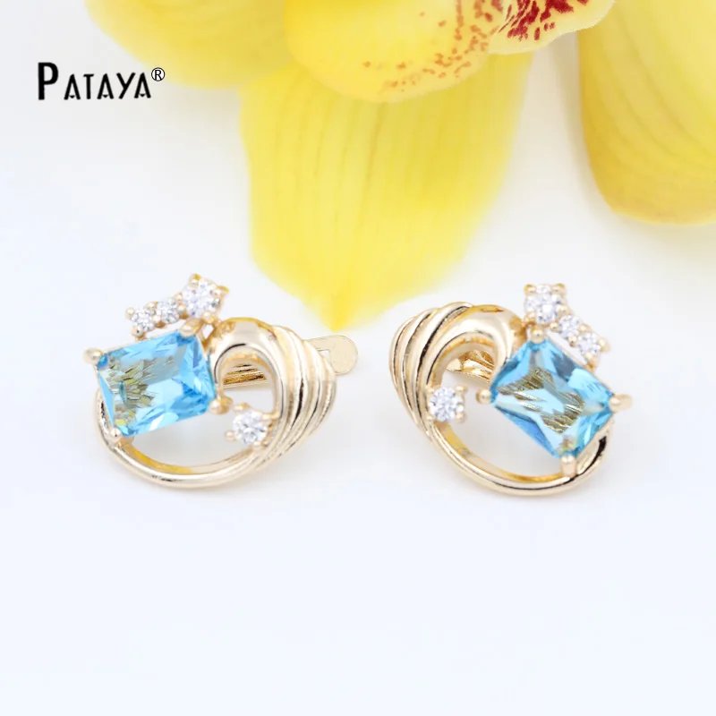 PATAYA Square Big Earrings CC 585 Rose Gold Color Natural Zircon Wedding Party Accessories Jewelry Bohemian Bridal Drop Earrings