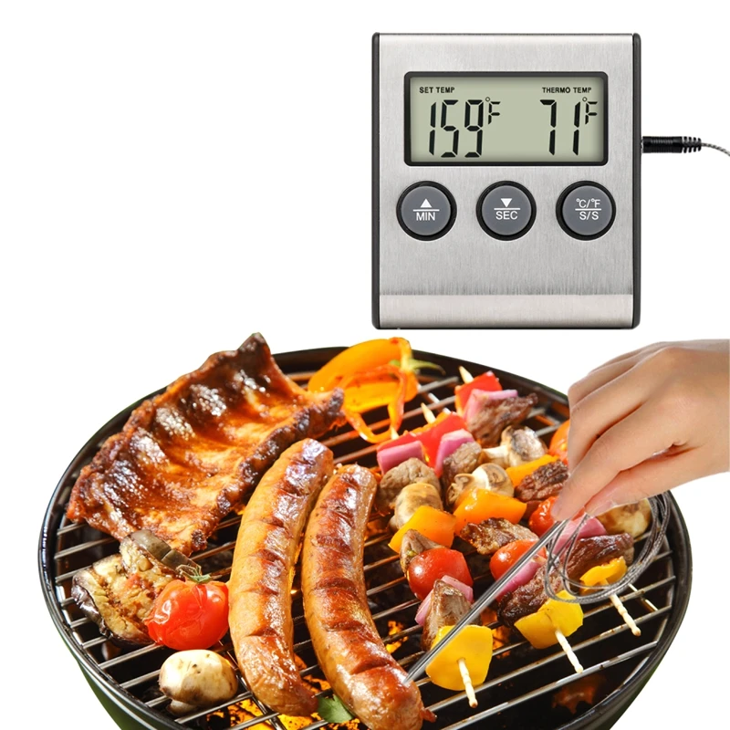 Digital Oven Thermometer Kitchen Food Cooking Meat BBQ Probe Thermometer With Timer Water Milk Temperature Set Alarm Sound Tools