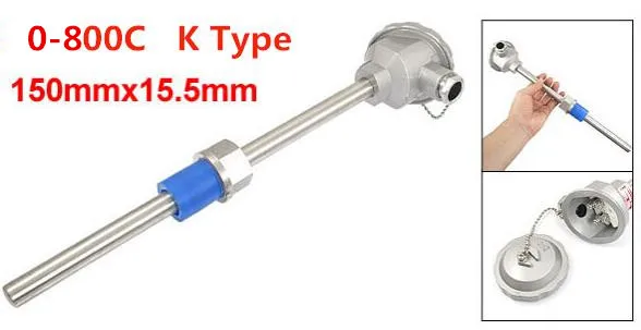 0-800C Degree 150mm Waterproof Cover Temperature Thermocouple Sensor K Type WRN-230K