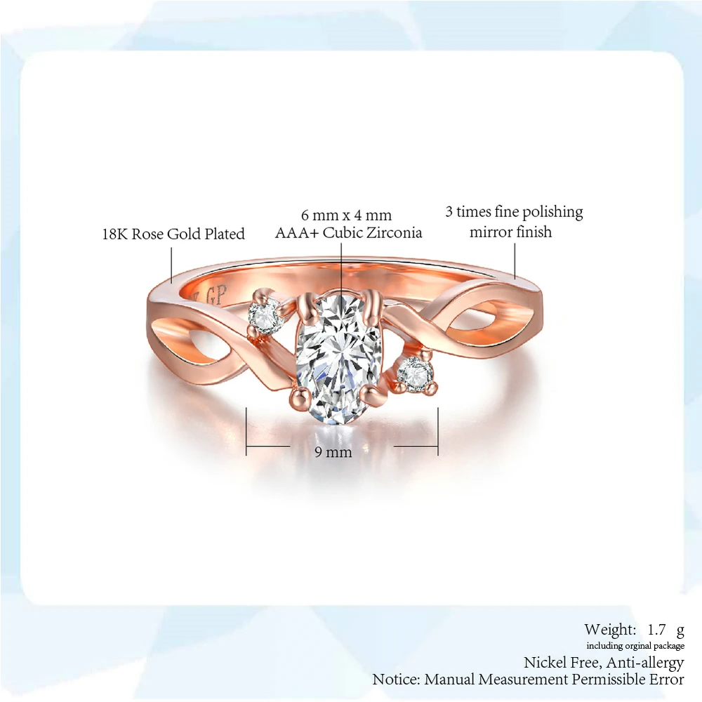 ZHOUYANG Wedding Rings For Women Simple Wavy Shape Four Claw Oval Cubic Zirconia Rose Gold Color Party Gift Fashion Jewelry R785