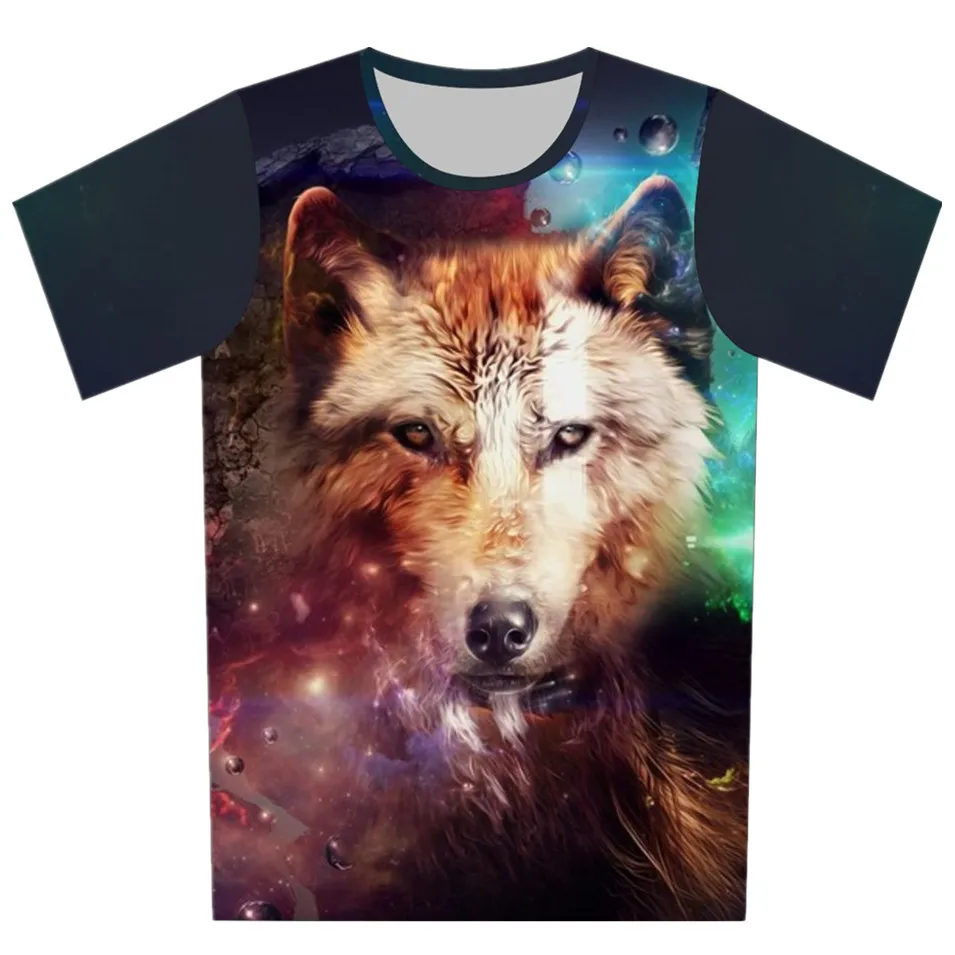 

Joyonly 2018 Children Cartoon Space Colorful Galaxy Wolf Head Funny T-Shirts Kids Cool Summer Tops Boys/Girls T shirts 4-20 Y