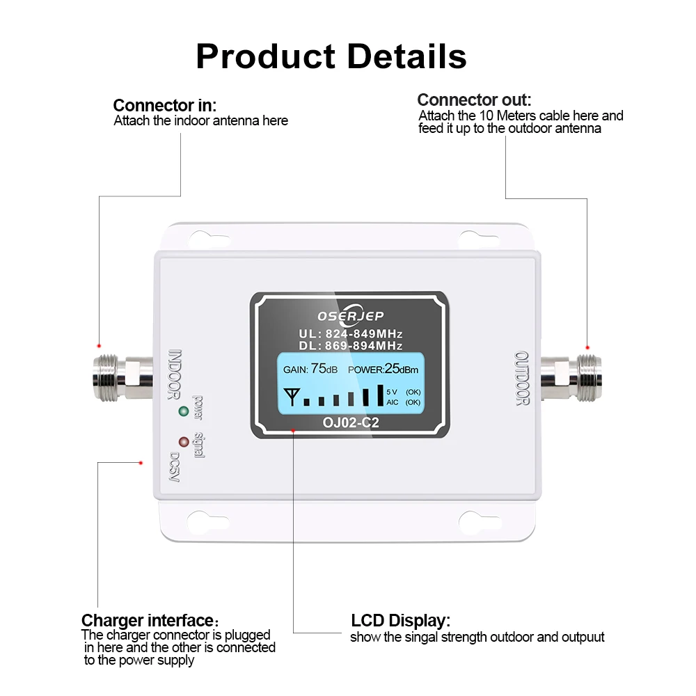 B5 850 Mhz Repeater 70dB CDMA Repetidor GSM 850Mhz 2G 3G Cellular Cell Phone Signal Booster , GSM Signal Repeater Amplifier