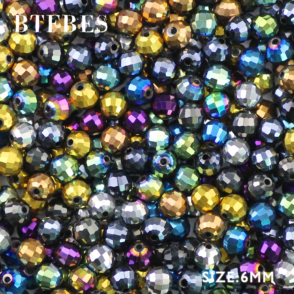 BTFBES 96 Faceted Football Austrian Crystal Beads 50pcs 6mm Plated Color Round Glass Loose Beads For Jewelry Bracelet Making DIY