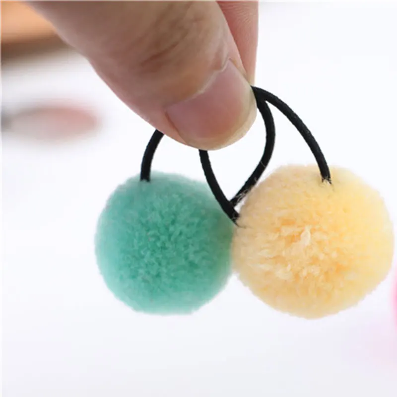 Cute Girls Fluffy Ball Pompom Hairpins Elastic Ponytail Holder Hairband Mini All-inclusive Hair Clip Hair Ropes Hair Accessories