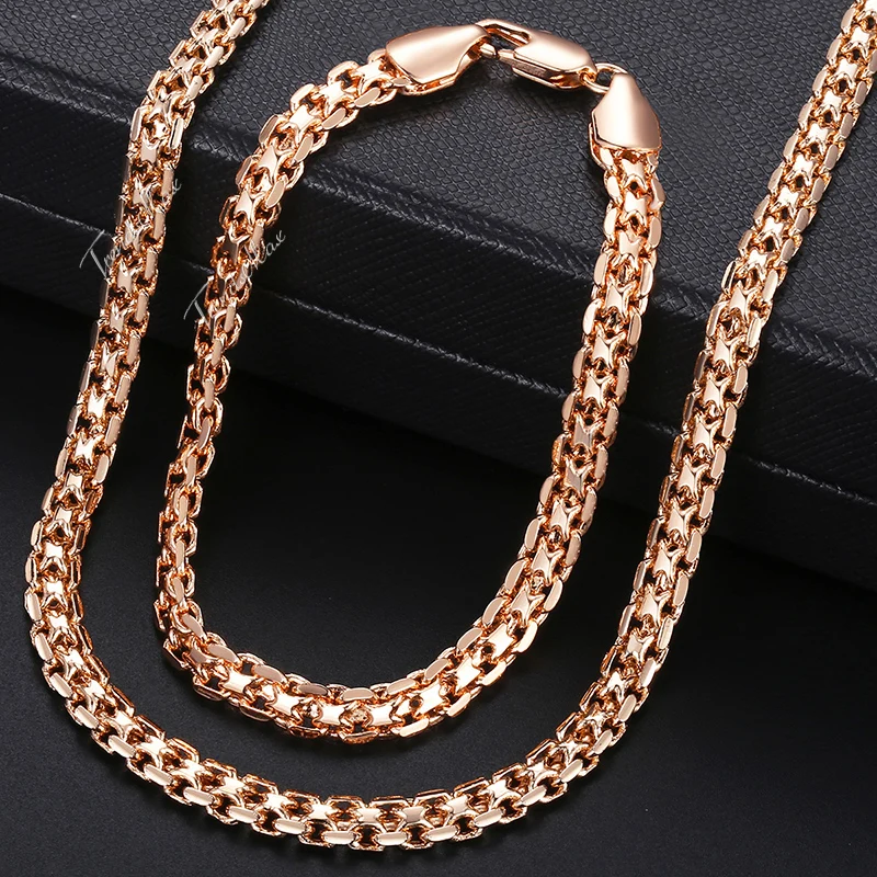 Jewelry Sets For Women 585 Rose Gold Color Bracelet Neckalce Set Bismark Link Chain Dropshipping Woman Jewelry  Gifts 5mm HGS275