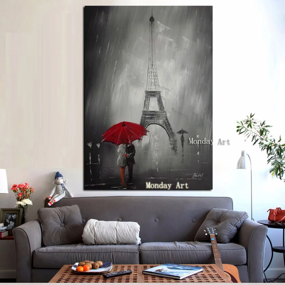 

Large Hand Painted Landscape Oil Painting Canvas lover walk under Tower painting Wall Art Pictures For Living Room Home Decor